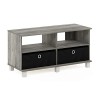 Furinno Centre de Divertissement TV, Chêne Français Gris/Noir, Taille Unique, Bois dense, French Oak Grey/Black, One Size