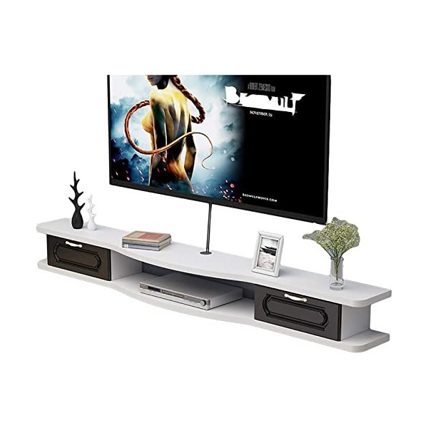 EsEntL Meuble TV, Meuble TV, Étagères Flottantes, Console TV Murale Asymétrique, avec 2 Tiroirs, Panneau Quatre Couleurs 100/