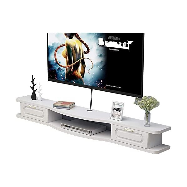 EsEntL Meuble TV, Meuble TV, Étagères Flottantes, Console TV Murale Asymétrique, avec 2 Tiroirs, Panneau Quatre Couleurs 100/