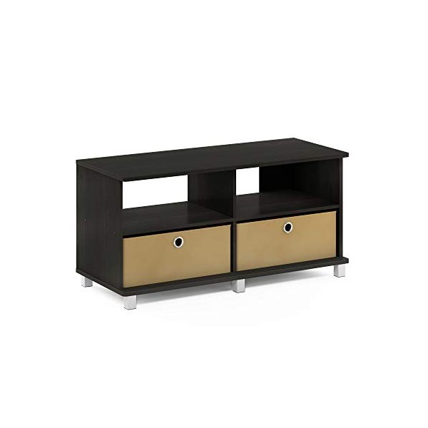 Furinno Centre de Divertissement TV, Chêne Français Gris/Noir, Taille Unique, Bois dense, French Oak Grey/Black, One Size