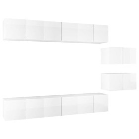 Camerina Meubles TV 8 pcs Blanc Brillant Aggloméré,Table TV,Ensemble Meuble TV,Meuble TV