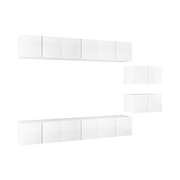 Camerina Meubles TV 8 pcs Blanc Brillant Aggloméré,Table TV,Ensemble Meuble TV,Meuble TV