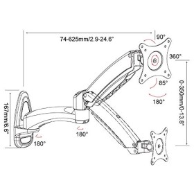 HFTEK® HF18DB Support Moniteur Mural Fixation Murale Support Wall Mount pour Écran TV 15 17 19 21 22 23 24 27 Pouces avec VES