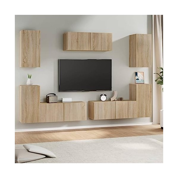 Camerina Ensemble de Meubles TV 7 pcs Chêne Sonoma Bois dingénierie,Meuble TV,Table Basse Salon Meuble TV,Table Basse LED Co