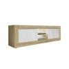 Meuble TV 2 Portes 2 niches Chêne Naturel/Blanc Neige à LED - Matera - L 181 x l 43 x H 56 cm - Neuf