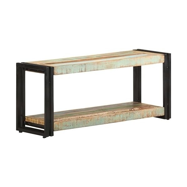 Suuim Meuble TV en Bois avec étagère de Rangement et Cadre en métal, Centre de Divertissement en Bois Massif de récupération,