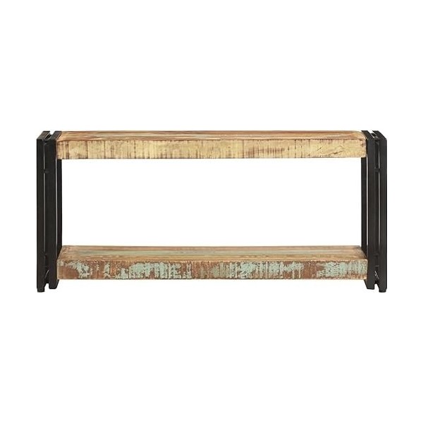 Suuim Meuble TV en Bois avec étagère de Rangement et Cadre en métal, Centre de Divertissement en Bois Massif de récupération,