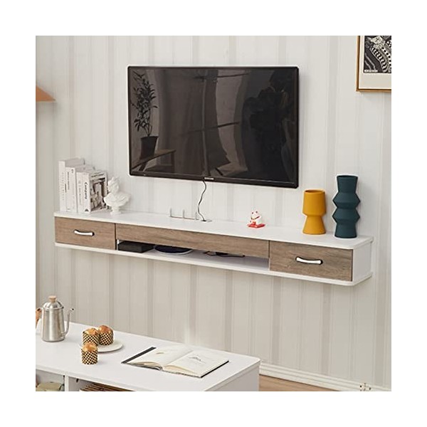 Table TV Meuble TV Mural Meuble TV Flottant avec Trou pour câble, Centre de Divertissement Mural 39,3/47,2/55,1 Pouces avec R