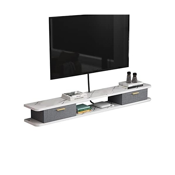 Table TV Meuble TV Mural Meuble TV Flottant avec Trou pour câble, Centre de Divertissement Mural 39,3/47,2/55,1 Pouces avec R