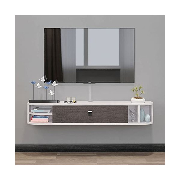 EsEntL Meuble TV Mural, Console TV Suspendue en Bois Massif, Meuble TV Flottant pour Ranger décodeur, routeur WiFi, Composant