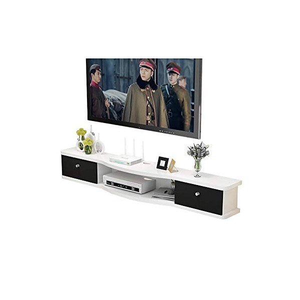 EsEntL Meuble TV, Meuble TV, étagères flottantes, Console multimédia TV Murale, 100/120/140/160 cm, pour/routeurs/télécommand