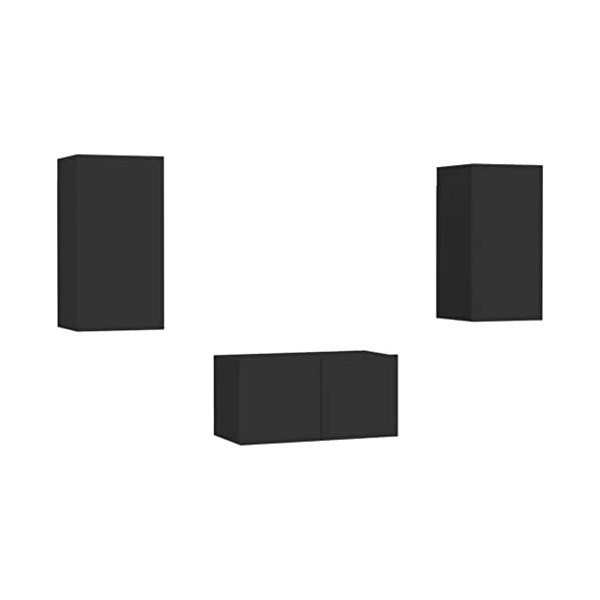 Meuble TV 3 pièces en bois noir