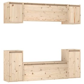 TANZEM Meubles TV 6 pcs Bois Massif de pin,Meuble TV Étagère,Meuble dangle TV,Meuble Haut Salon