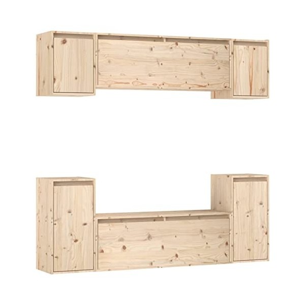 TANZEM Meubles TV 6 pcs Bois Massif de pin,Meuble TV Étagère,Meuble dangle TV,Meuble Haut Salon