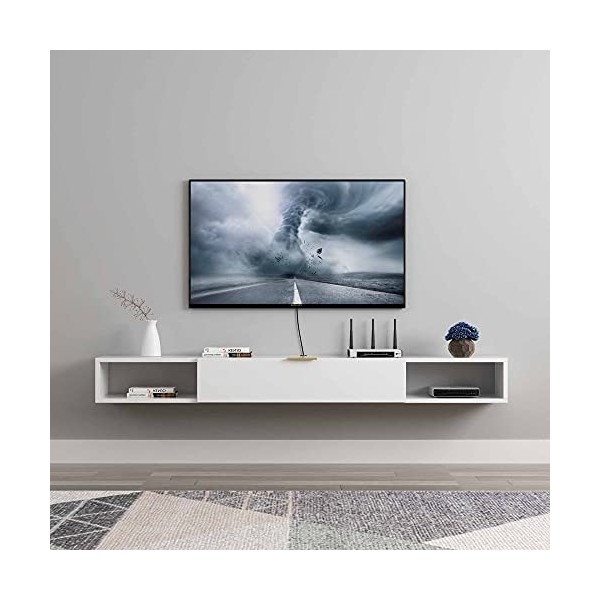 Meuble de Rangement TV Mural, Meuble TV Flottant Mat, Meubles de Maison pour Centre de Divertissement Média pour Salon Chambr