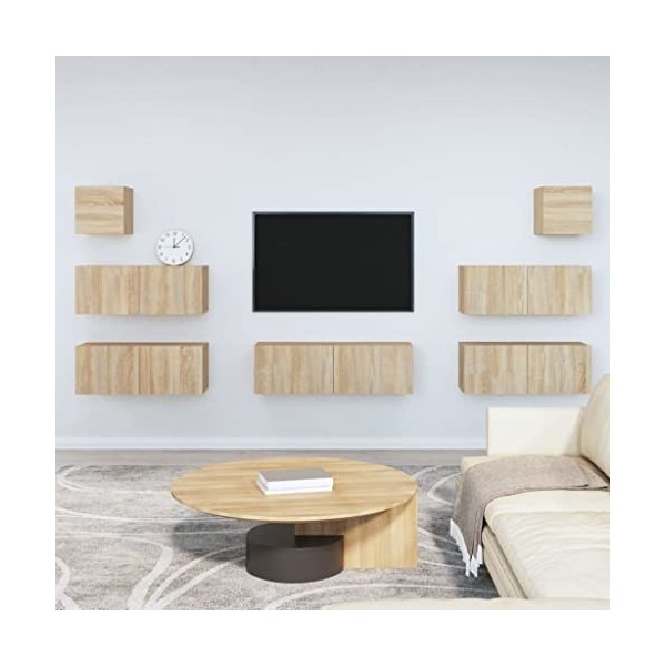 Camerina Ensemble de Meubles TV 7 pcs Chêne Sonoma Bois dingénierie,Meuble TV,Table Basse Salon Meuble TV,Table Basse LED Co