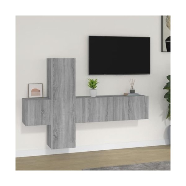 DCRAF Centres de divertissement et meubles TV, ensemble de meubles TV 3 pièces en bois Sonoma gris