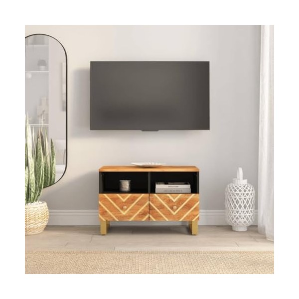 DCRAF Centres de divertissement et meubles TV, meuble TV marron et noir, 70 x 33,5 x 46 cm, bois massif manguier