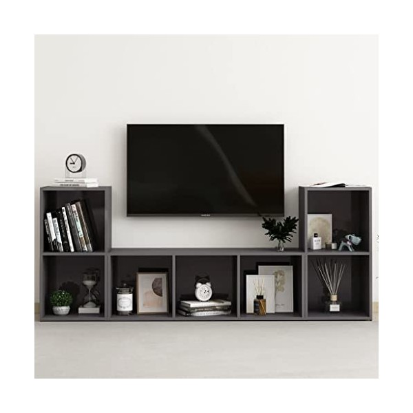 Meuble TV 3 pièces en bois gris brillant