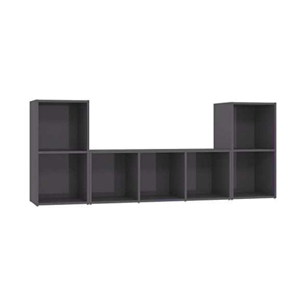 Meuble TV 3 pièces en bois gris brillant