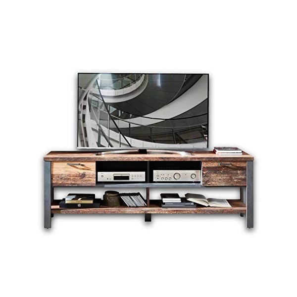 Stella Trading Cardiff Meuble TV Vintage Aspect usé foncé – Meuble Bas rétro expressif pour Votre Salon – 189 x 58 x 50 cm 