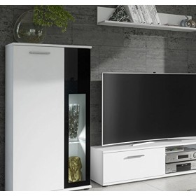 MB Muebles Bonitos | Ensemble de Meubles TV | Mur de Rangement | Meuble Salon | 235cm | Blanc Mat et Verre Noir | Modèle Atil