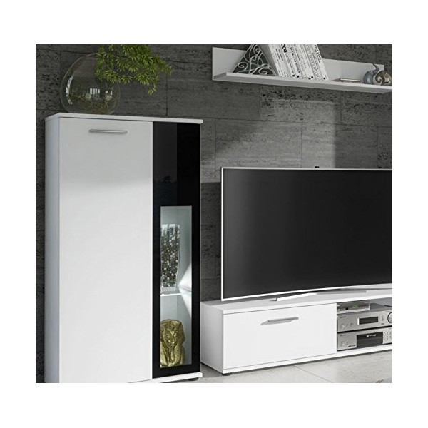 MB Muebles Bonitos | Ensemble de Meubles TV | Mur de Rangement | Meuble Salon | 235cm | Blanc Mat et Verre Noir | Modèle Atil