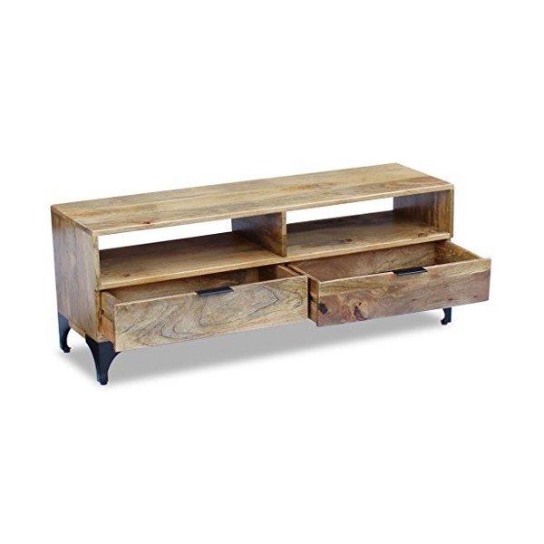 Festnight Meuble TV Bois de manguier avec 2 tiroirs et 2 Compartiments