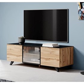 MB Muebles Bonitos | Meuble TV Vienna | Largeur 150cm x Hauteur 47cm x Profondeur 45cm | Meuble en MDF Mate LED | Couleur Chê