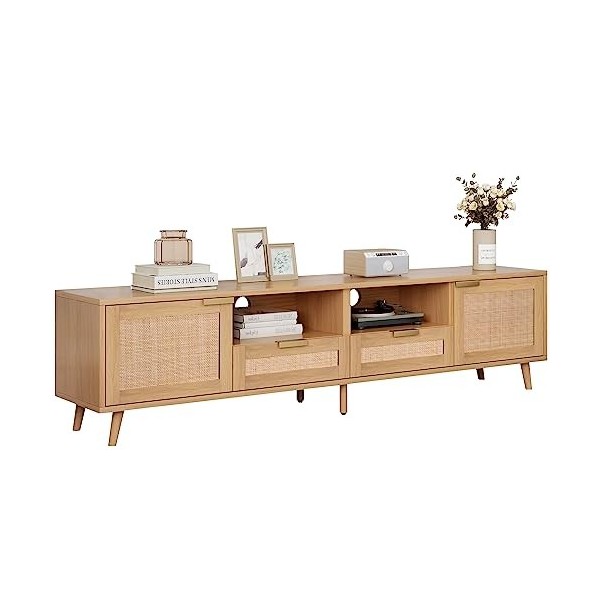 Virgorack Meuble TV de salon et meuble TV tendance en bois massif avec rotin marron 