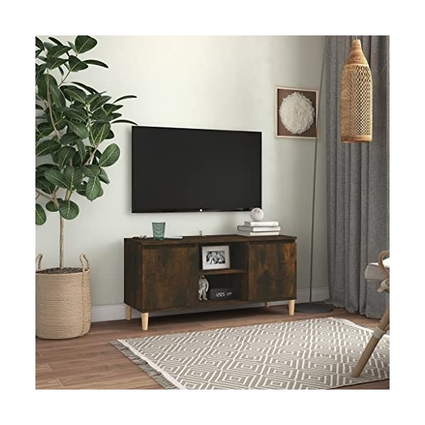 Meuble TV avec Pieds en Bois Solide Chêne fumé 103,5x35x50 cm - Meuble Chambre, Support Télé pour Salon Salle à Manger Chambr