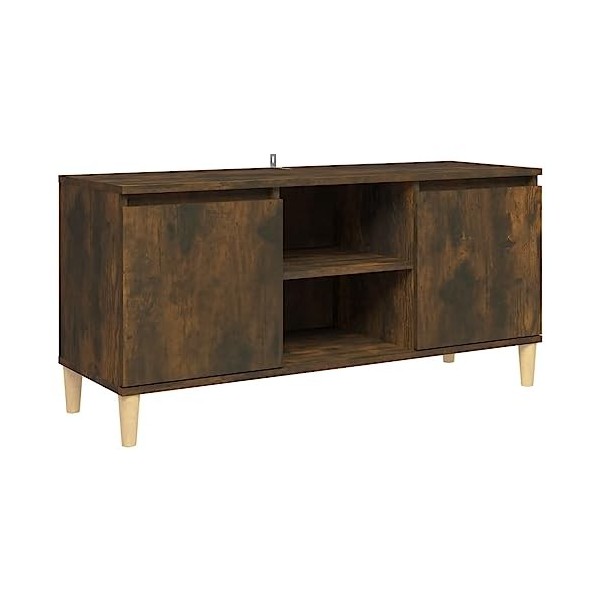 Meuble TV avec Pieds en Bois Solide Chêne fumé 103,5x35x50 cm - Meuble Chambre, Support Télé pour Salon Salle à Manger Chambr