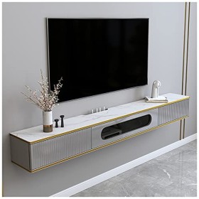 Meuble TV Flottant, Console multimédia pour Meuble TV Mural, étagères de Composants de Stockage, avec Trous de Câble, pour Sa