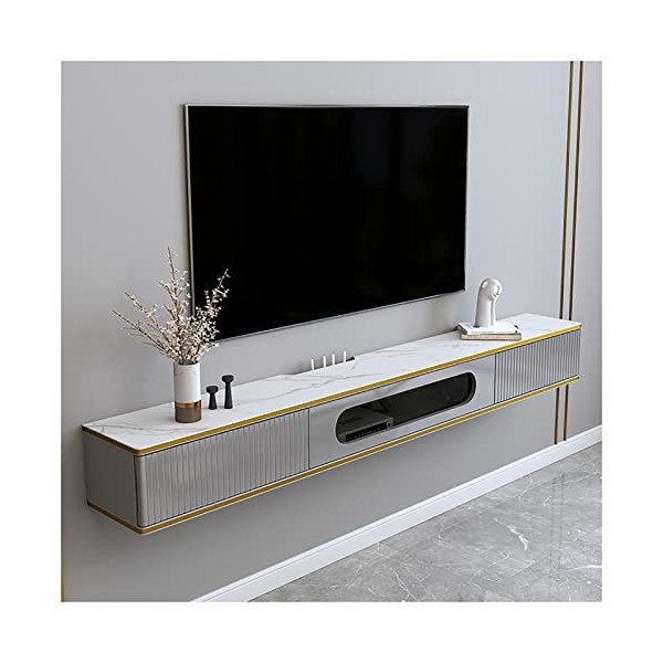 Meuble TV Flottant, Console multimédia pour Meuble TV Mural, étagères de Composants de Stockage, avec Trous de Câble, pour Sa