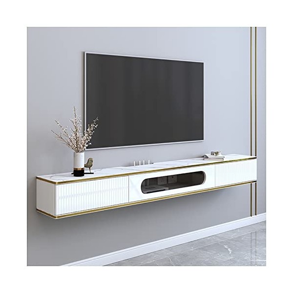 Meuble TV Flottant, Console multimédia pour Meuble TV Mural, étagères de Composants de Stockage, avec Trous de Câble, pour Sa