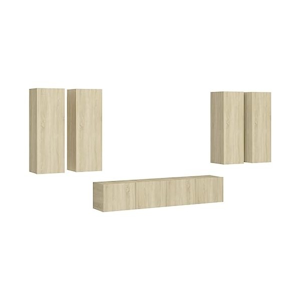 Camerina Ensemble de Meuble TV 6 pcs Chêne Sonoma Aggloméré,Meuble TV,Table Basse Salon Meuble TV,Table Basse LED Couleurs