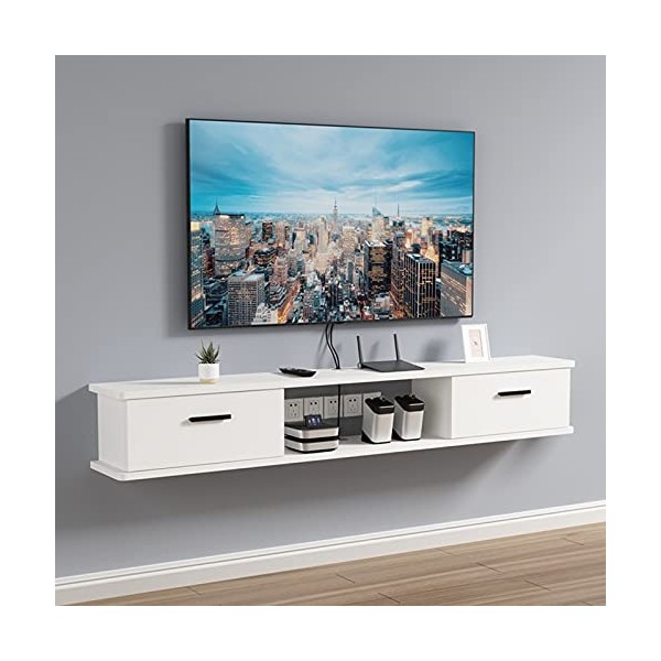 JUNNIU Console multimédia Murale, Armoire surélevée, étagère Flottante pour Meuble TV, Trous de câble cachés, Espace Libre, 1