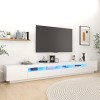 Canditree Meuble TV Moderne avec LED Banc TV avec étagères de Rangement Support de Télé pour Salon 300 cm Blanc Brillant 