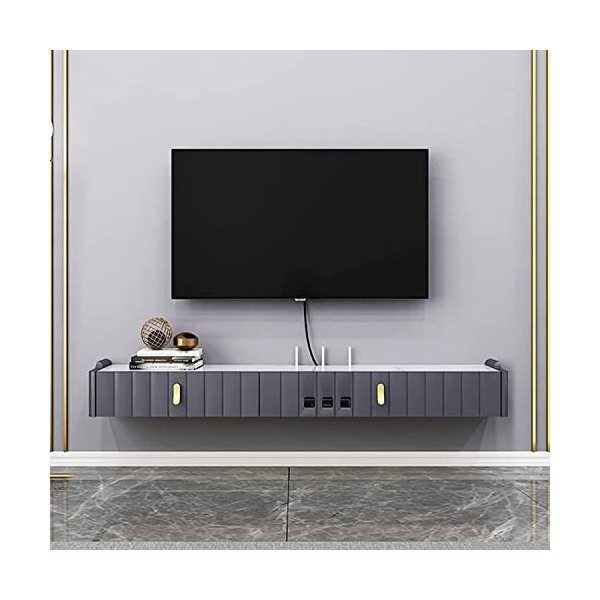 EsEntL Meuble TV Mural, Meuble TV Flottant, Console de Meuble TV Mural, étagère vidéo en Bois, pour chambre/salon/120 cm/Gris