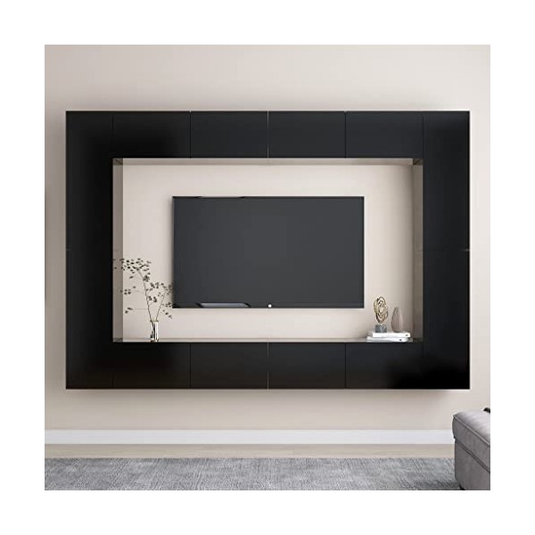 Ensemble de Meubles TV 8 pcs Noir Aggloméré, Meuble TV, Bas Table TV, Meuble TV Suspendu, Meuble télé, Meuble TV Industriel, 