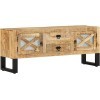 Suuim Meuble TV en Bois avec 2 Portes et 2 tiroirs, Centre de Divertissement en Bois de manguier Brut, Console TV, Meuble mul