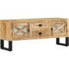 Suuim Meuble TV en Bois avec 2 Portes et 2 tiroirs, Centre de Divertissement en Bois de manguier Brut, Console TV, Meuble mul