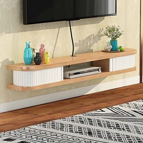 EsEntL Meuble TV Flottant, Meuble TV Mural en Bois Massif Mat, Console TV Suspendue pour décodeurs de câble, routeurs, lecteu