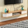 EsEntL Meuble TV Flottant, Meuble TV Mural en Bois Massif Mat, Console TV Suspendue pour décodeurs de câble, routeurs, lecteu