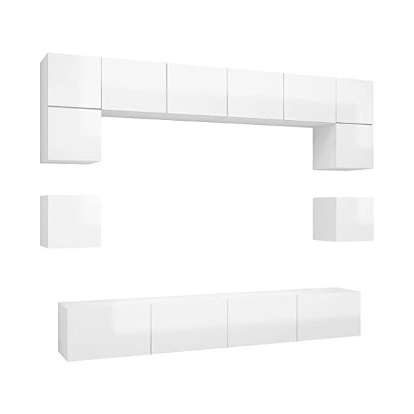 Générique Ensemble de Meuble TV 8 pcs Blanc Brillant Aggloméré,90.3 KG,3079322, Meubles, Meubles TV