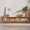 WOLWES Meuble TV avec Rangement, Meuble Tele Bambou Table TV, Porte Coulissante, Meuble Television pour Salon, Chambre, Entré