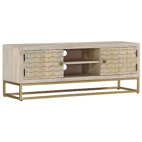 Meuble TV, Banc TV Support de Télévision Table TV Bas Armoire Basse Meuble TV 110x30x40 cm Bois de manguier Massif Blanchi
