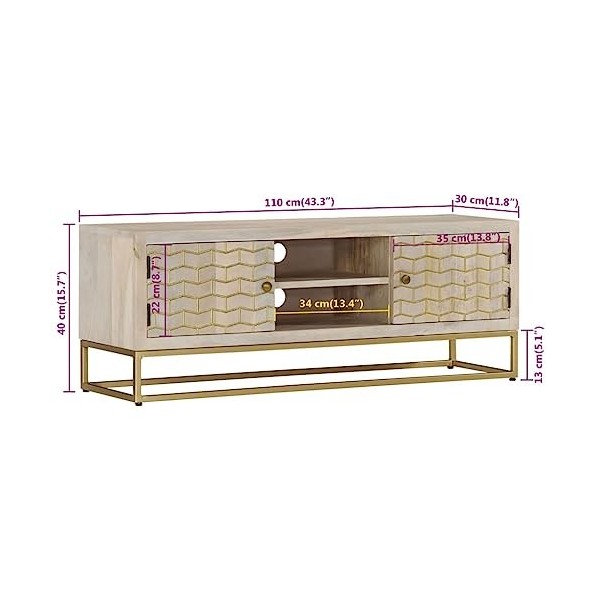 Meuble TV, Banc TV Support de Télévision Table TV Bas Armoire Basse Meuble TV 110x30x40 cm Bois de manguier Massif Blanchi