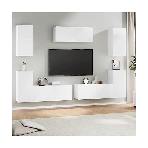 ARKEM Ensemble de Meubles TV 7 pcs Blanc Bois dingénierie,Meuble TV,Table Basse Salon Meuble TV,Table Basse LED Couleurs