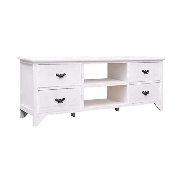 Meuble TV en bois de paulownia massif Blanc antique 108 x 30 x 40 cm
